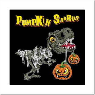 Pumpkin Saurus Funny Halloween Dinosaur Skeleton Posters and Art